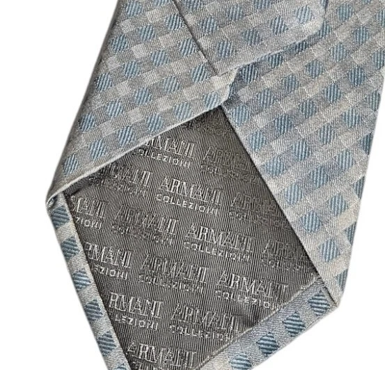 Corbata ARMANI COLLEZIONI para hombre 100 % seda LUJO XL blanco azul tartán con:3,4" usada en excelente estado Foto 4 de 4