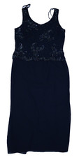 J Kara Womens Navy Blue Sleeveless Sequins Beaded Trim Dress Sheer Jacket 14