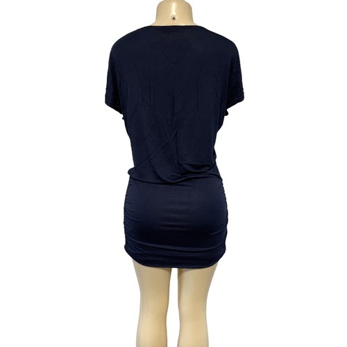 Soprano Women Mini Dress Blue Beaded Neck Bodycon Cinched Stretch Short Sleeve L - Picture 5 of 8