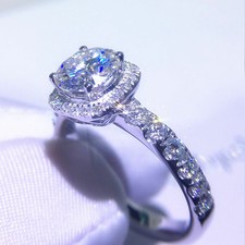 Halo Style 1.30 CT White Round Cut Simulated Sapphire Women's Engagement Ring