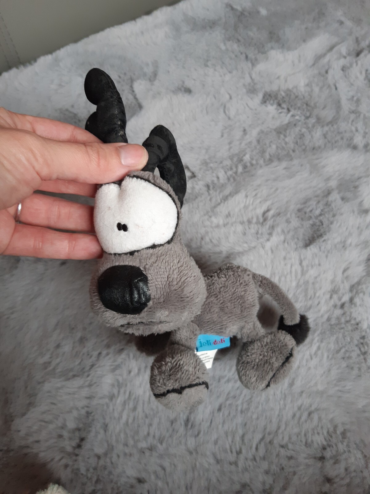 JELI DELI Moose Grey Black Scruffy Puppy Dog Soft Plush Toy Stuffed Animal