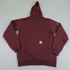 Carhartt Hoodie Mens Small Red Burgundy Loose Fit Sleeve Logo Midweight Work