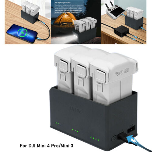100W 3Way Charger Hub Storage Power w/ LED Light for DJI Mini 4 Pro/Mini 3 Drone - Photo 1/21