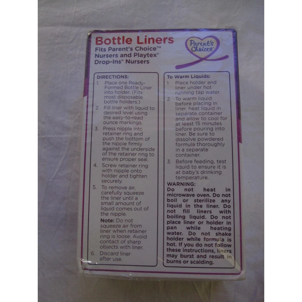NUEVO Forros para botellas Parent's Choice sin BPA 4 fl oz 100 unidades 0+ meses enfermeras Foto 3 de 4