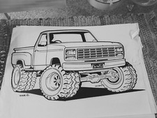 Vintage B W Iron-on T-Shirt Transfer Design: '80s Ford F-250 Stepside 4 x 4