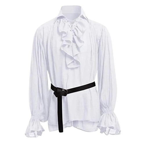Mittelalter Herren Puffärmel Piratenhemd Schottisches Breitbündchenhemd Halloween Kostüm - Bild 10 von 15