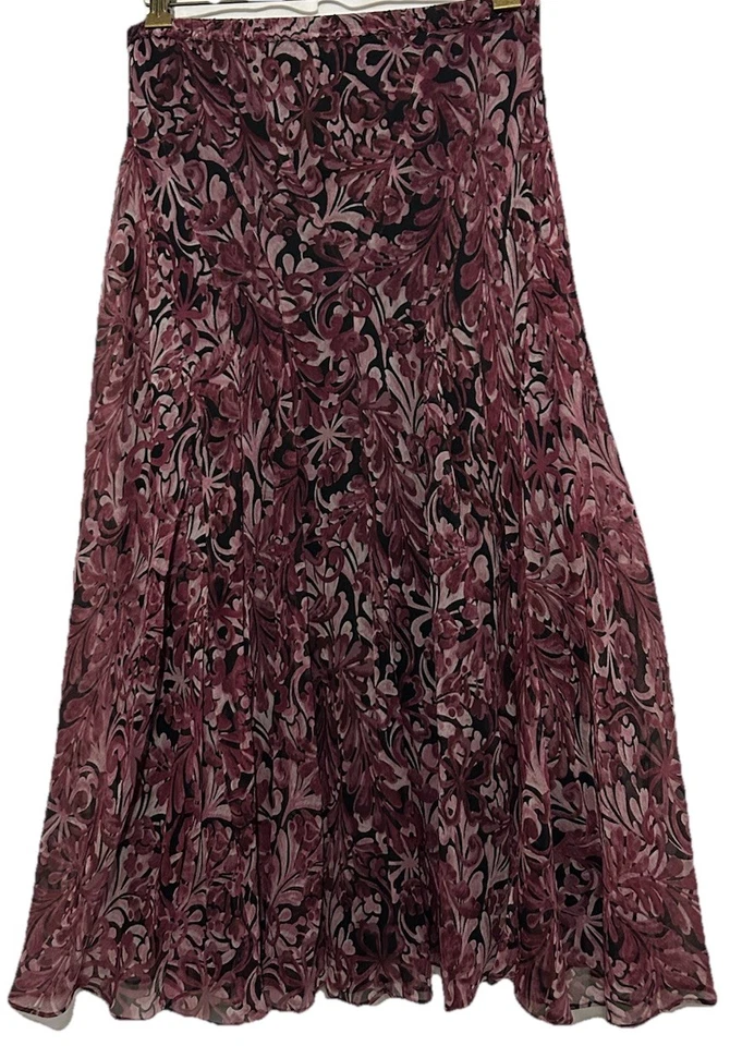Charter Club Skirt 8 Burgundy Mauve Black Silk Whimsigoth Fairycore Boho Floral - Image 2 of 4