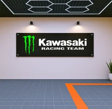 Decoration Kawasaki Racing Team Flag Banner 71x24" –Garage or Outdoor