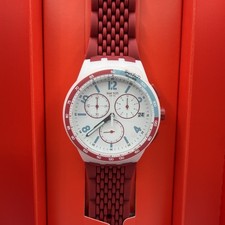 RARE Swatch RED TRACK SUSM403 Swiss Quartz Chronograph Red Silicone Watch 42mm