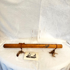 Vtg Native American Handmade Pine Wood 19" flute 6 Holes Lizard Carved Inst Song