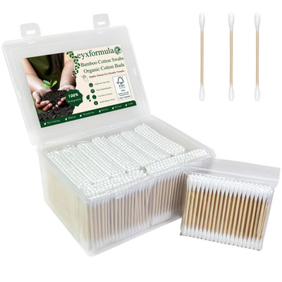 1000 Count Organic Cotton Swabs, FSC Certified, Biodegradable, Double-Tips - Str