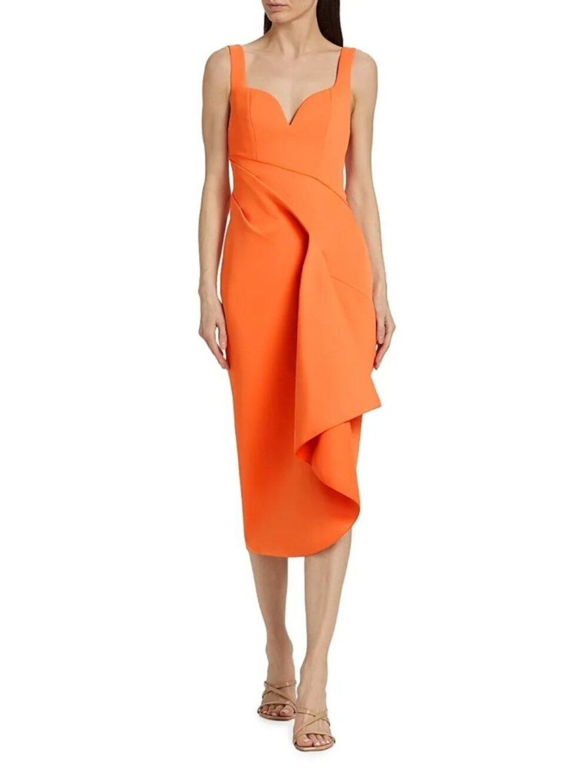 Acler Gowrie Draped Midi Dress NWT 4 Apricot Asymmetrical V Neck