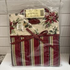 Longaberger GIFT BAG holiday stripe holiday Poinsettia fabric tote Christmas NEW