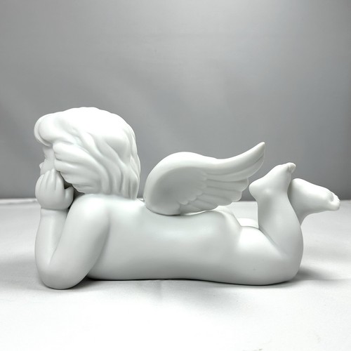 Statuina porcellana Rosenthal classica bisque bianca angelo cherubino mento in mano - Foto 3 di 7