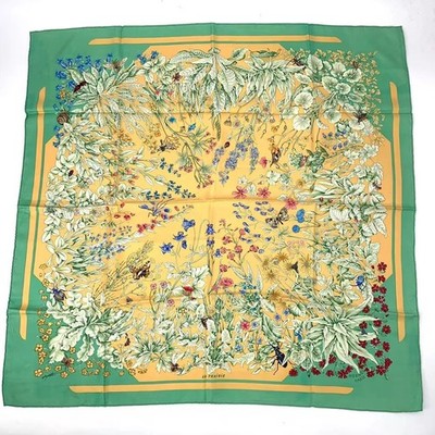 Hermès Carre 90 Silk Scarf LA PRAIRIE Grassland Green Used