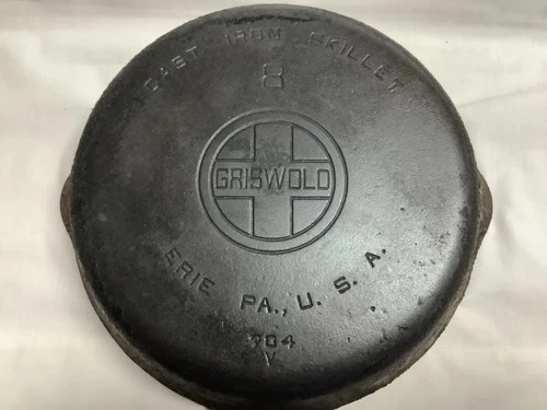 Griswold 704 V  #8 Cast Iron Skillet  Large Block Logo As Found