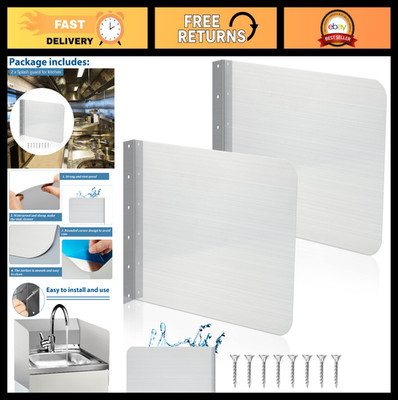 2 Pcs Stainless Steel Kitchen Sink Splash Guard 17x12'' Wall Mount with Screws -