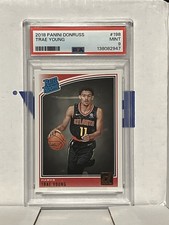 2018 PANINI DONRUSS TRAE YOUNG ROOKIE Card #198 PSA 9 MINT Graded. rookie card picture