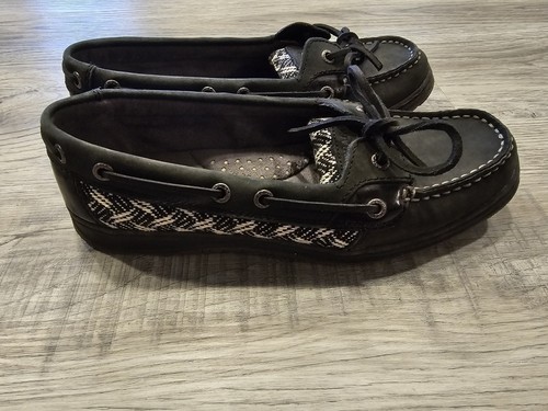 Sebago Sands One-Eye Loafers Women 9M Black White Herringbone Leather Slip On - Picture 2 of 14