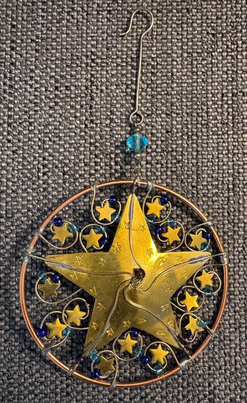 Handcrafted Brass Star Circle Ornament with Glass Beads
