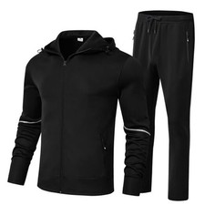 Men's Tracksuits Set Full Zip Jacket Hoodie Sweatsuit Running Small Black