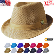 Light Weight Mesh Fedora Hat Porkpie Summer Classic Trilby Cuban Beach Sun Cap