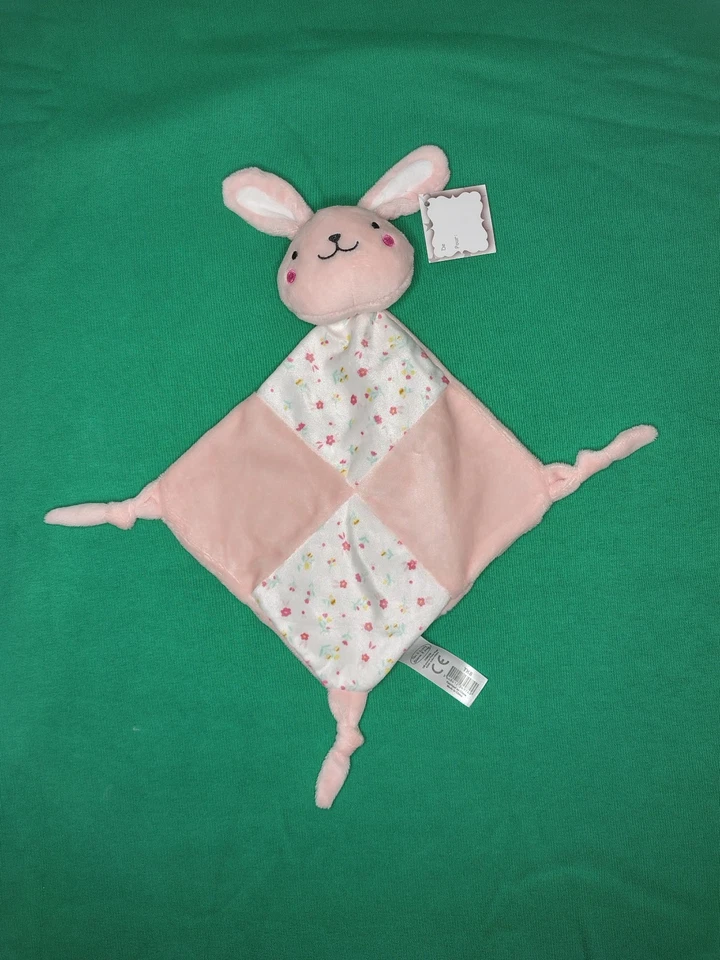 Doudou Plat Lapin Blanc Rose Fleurs Jaune Vert Nœuds Attache Tétine Tom Et Kiddy - Photo 1/1