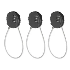 3 x Small Combination Locks 3 Digit Outdoor Code Padlocks Wires Ropes 8" Black