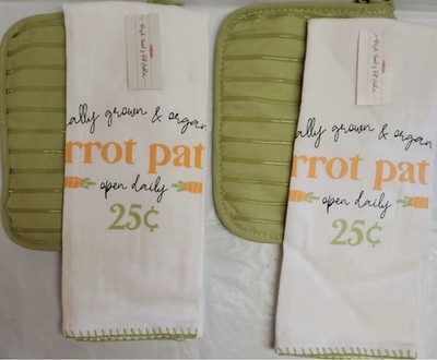 2pk Spring Easter Green Carrot Patch Dish Towel W/ Pot Holder Lot Of 2 Bullseye