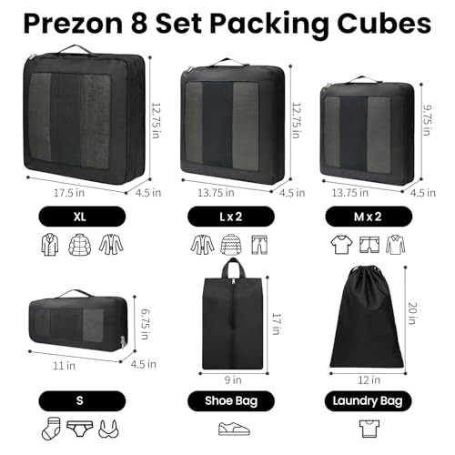 /6 Set/4 Set Compression Packing Cubes for Travel, Lightweight 8 Set 8-Black - Picture 3 of 6