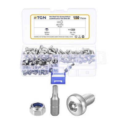 M5x10mm Pan Head Torx Security Screw - 150Pack - Stainless Steel - Silver