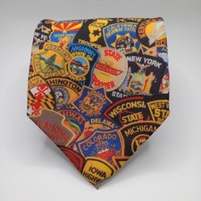 Ralph Marlin Vintage Tie State Police Patches Made In USA Polyester 1995