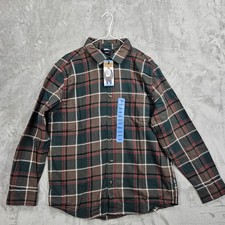 Eddie Bauer Flannel Shirt Mens Large Mocha Overland Plaid Button Up New Tags