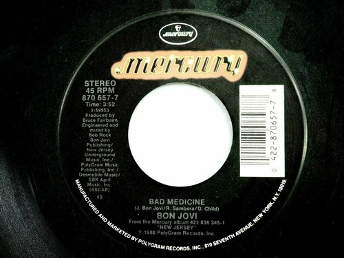 Bon-Jovi Bad Medicine / 99 In The Shade 45RPM 1988 Mercury 870 657-7 - Picture 6 of 6