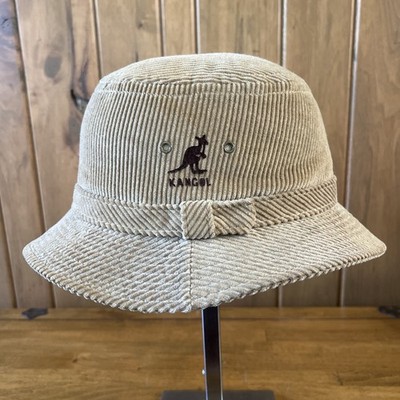 Kangol Vintage Made In USA  Tan Corduroy Boonie Bucket Hat. Dark Brown Emblem.
