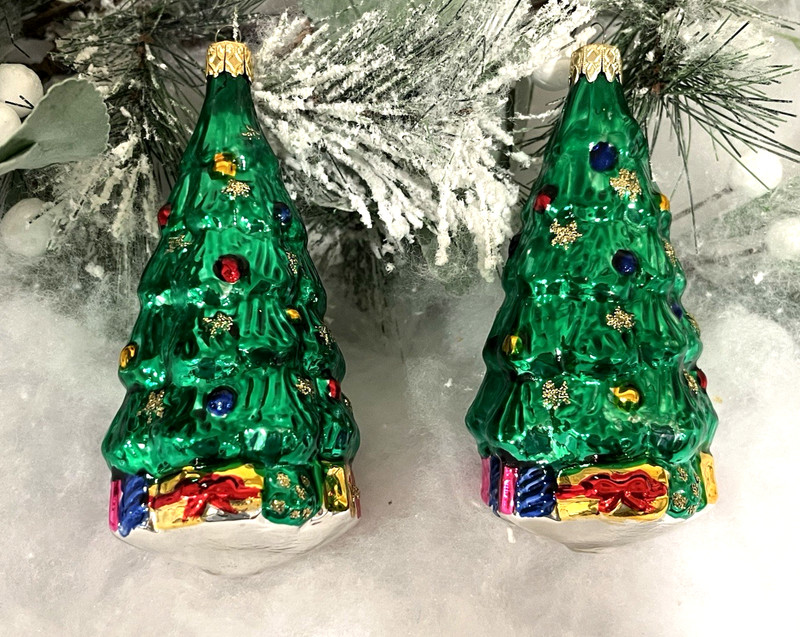 AWESOME  Vintage West German "Christmas Tree"Ornaments SET OF 2 - 5.5" EXCELLENT
