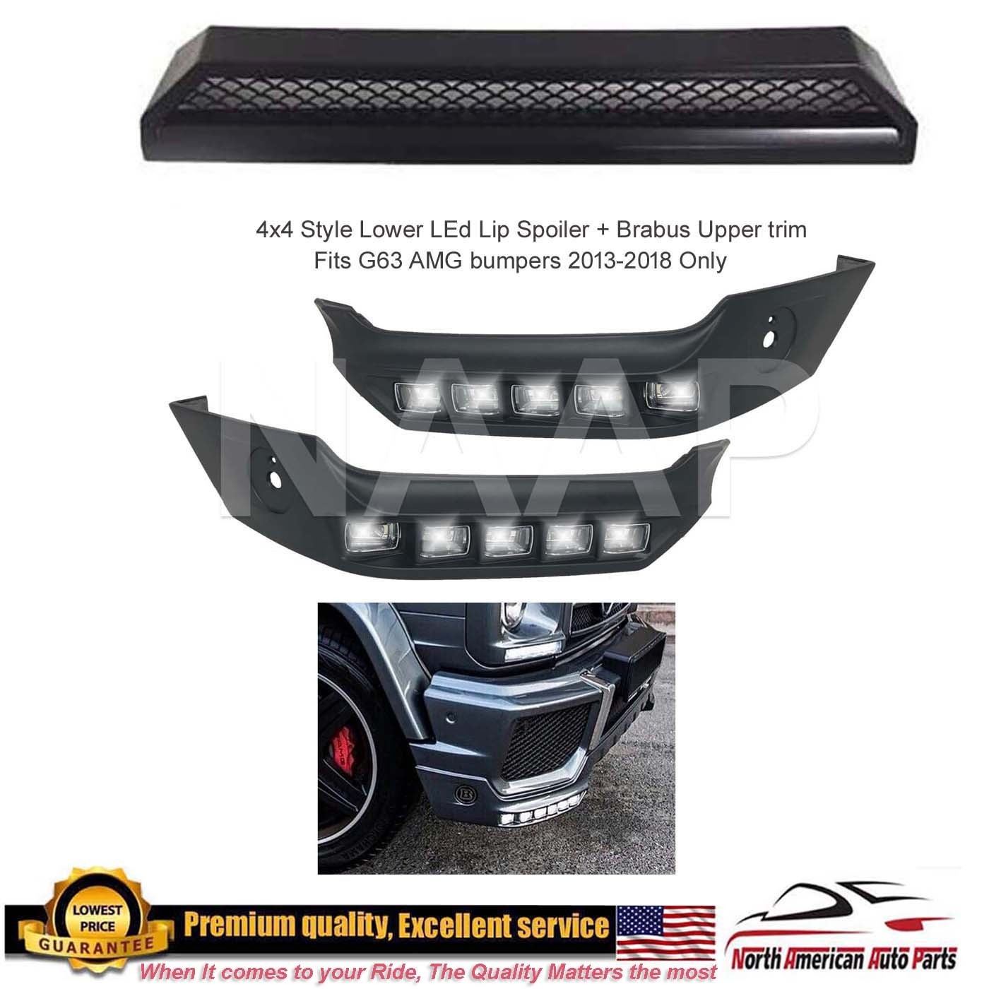 G63 G65 Front Bumper Lower Lip Led Spoiler + Upper Trim G-Class Brabus New