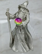 Vintage 1990 Gallo Pewter Wizard Sorcerer Fantasy Crystal Ball Staff Mythical