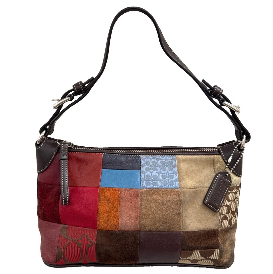 Coach Patchwork Small Shoulder Baguette Demi Suede Signature Purse Y2K # 8J97