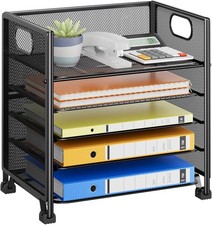 5-Tier Paper Organizer for Desk Letter Tray File Holder with Handle, Metal