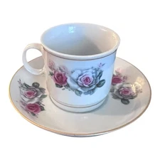 Vintage Liling Porcelain Tea Cup and Saucer Rose Set Coffee Demitasse Espresso