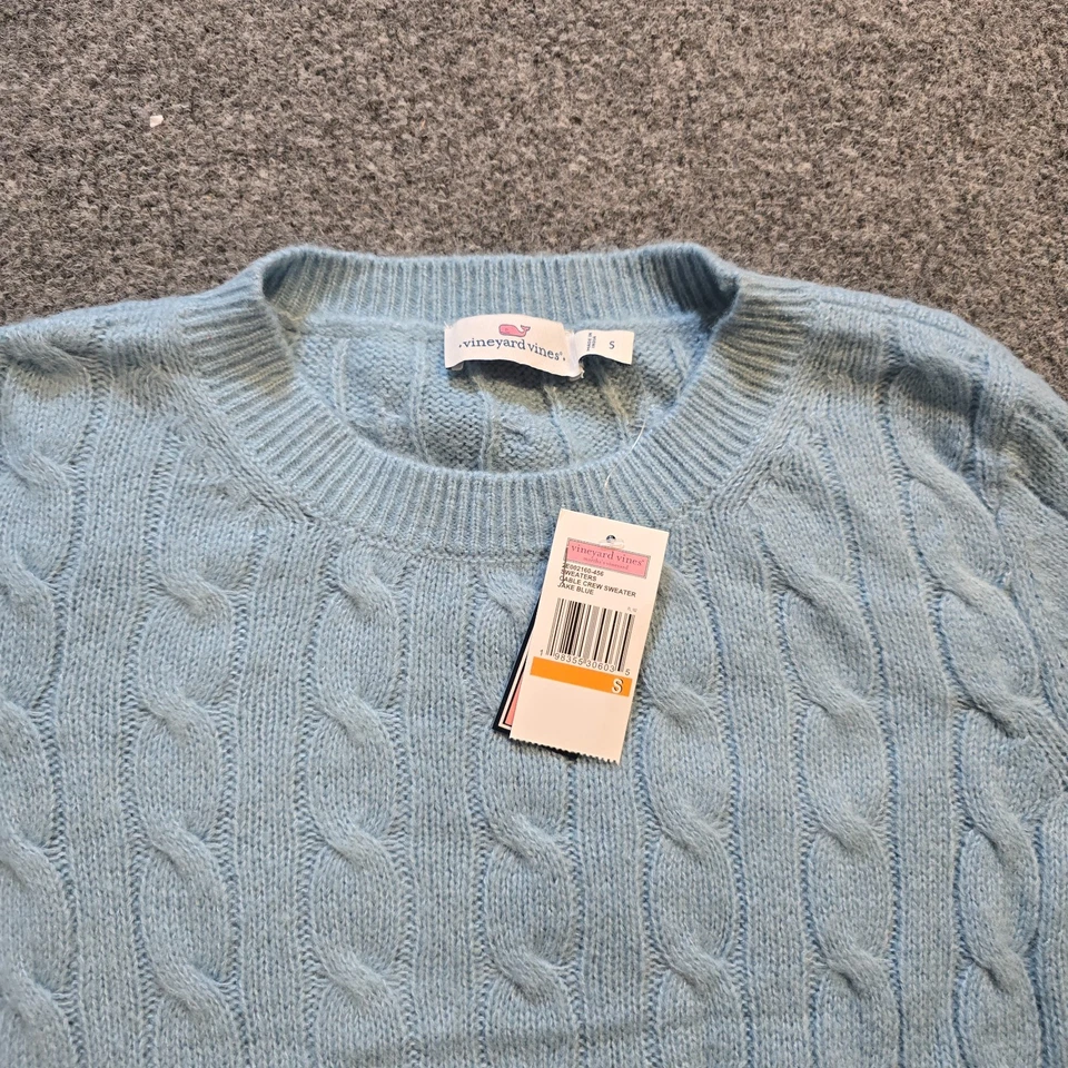 Vineyard Vines 毛衣女式小号蓝色羊毛电缆针织学院风胶囊 — 第 2/4 张图片