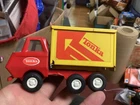 1970s Metal Tonka Truck Red With Yellow Box Dump Bed 5"