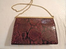 Vintage Genuine Snakeskin Reddish/Brown Handbag/Purse 11"x 8"x 2" Gold Accent