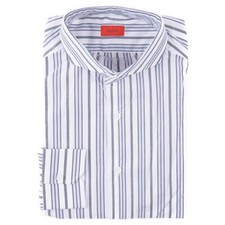Isaia Tailored-Fit 'Mix' Blue-Gray Stripe Cotton Dress Shirt 15.5 Eu 39 NWT