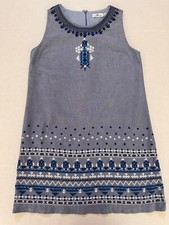 Vineyard Vines Dress Size 10 Sleeveless Chambray Embroidered Lined Shift Boat