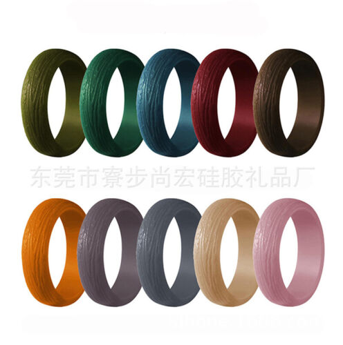 Women's Jewelry Silicone 5.7mm Medical Grade Tree Bark Design Wedding Band Ring - Picture 1 of 22