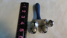 UNUSUAL VINTAGE BLUE WOOD HANDLED FOUR BELLS NOISEMAKER--BELL NEEDS CONNECTED