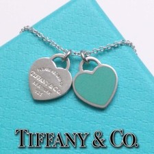 TIFFANY  Co. Return to Mini Double Heart Pendant Necklace Enamel Blue