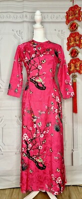 ao dai cach vietnamses hong  sen lua gam FINAL SALE